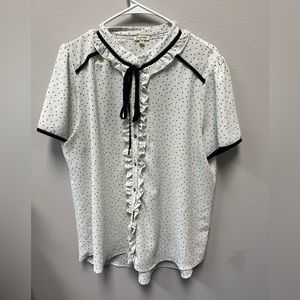 Lily White polka dot  black and white button up tied neck top size xl